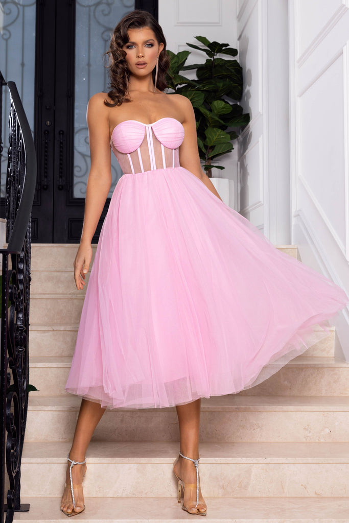 Strapless High Low Pink Tulle Long Prom Dresses, High Low Pink Formal – Eip  Collection